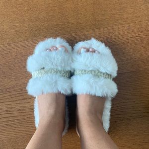 White Furry Michael Kors Slides